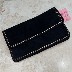 Boutique Black Suede Clutch with Gold Edgi…